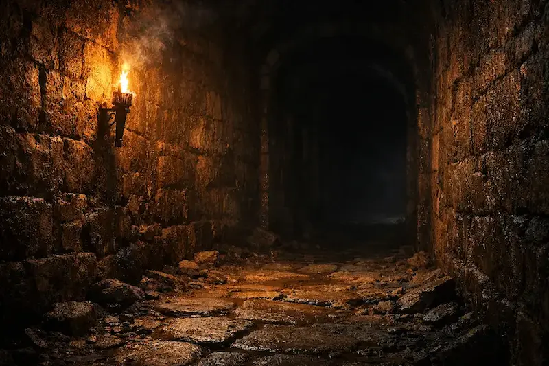 Torch-lit dungeon exploration ambiance — Glyph Master